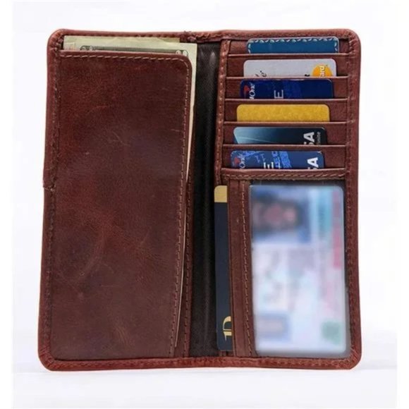 New Leather Western Billfold Wallet for Men Hunter Brown - Picture 2 of 7